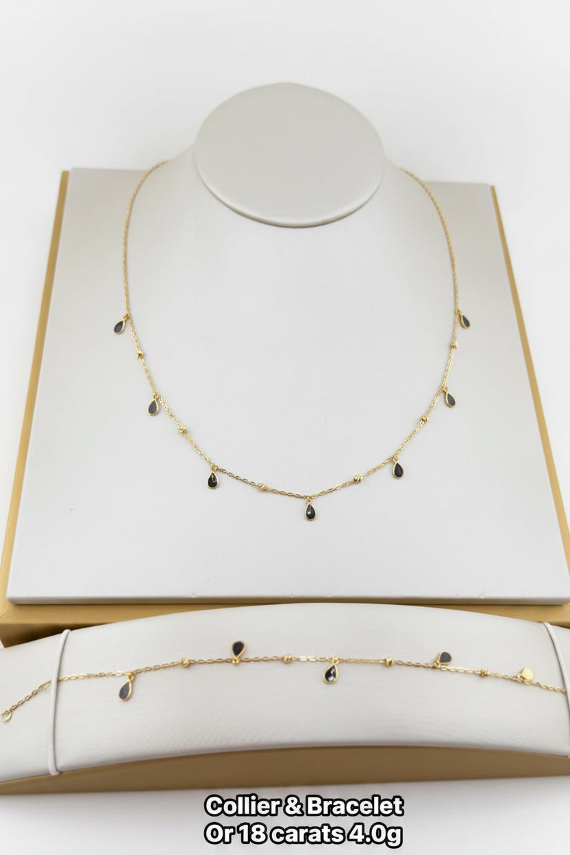 Collier & Bracelet Gouttes Noires