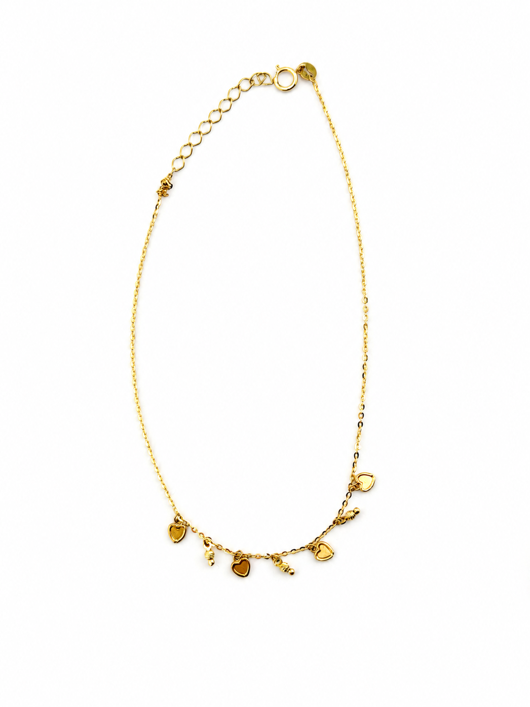 Bracelet de cheville cœurs en or jaune 18K