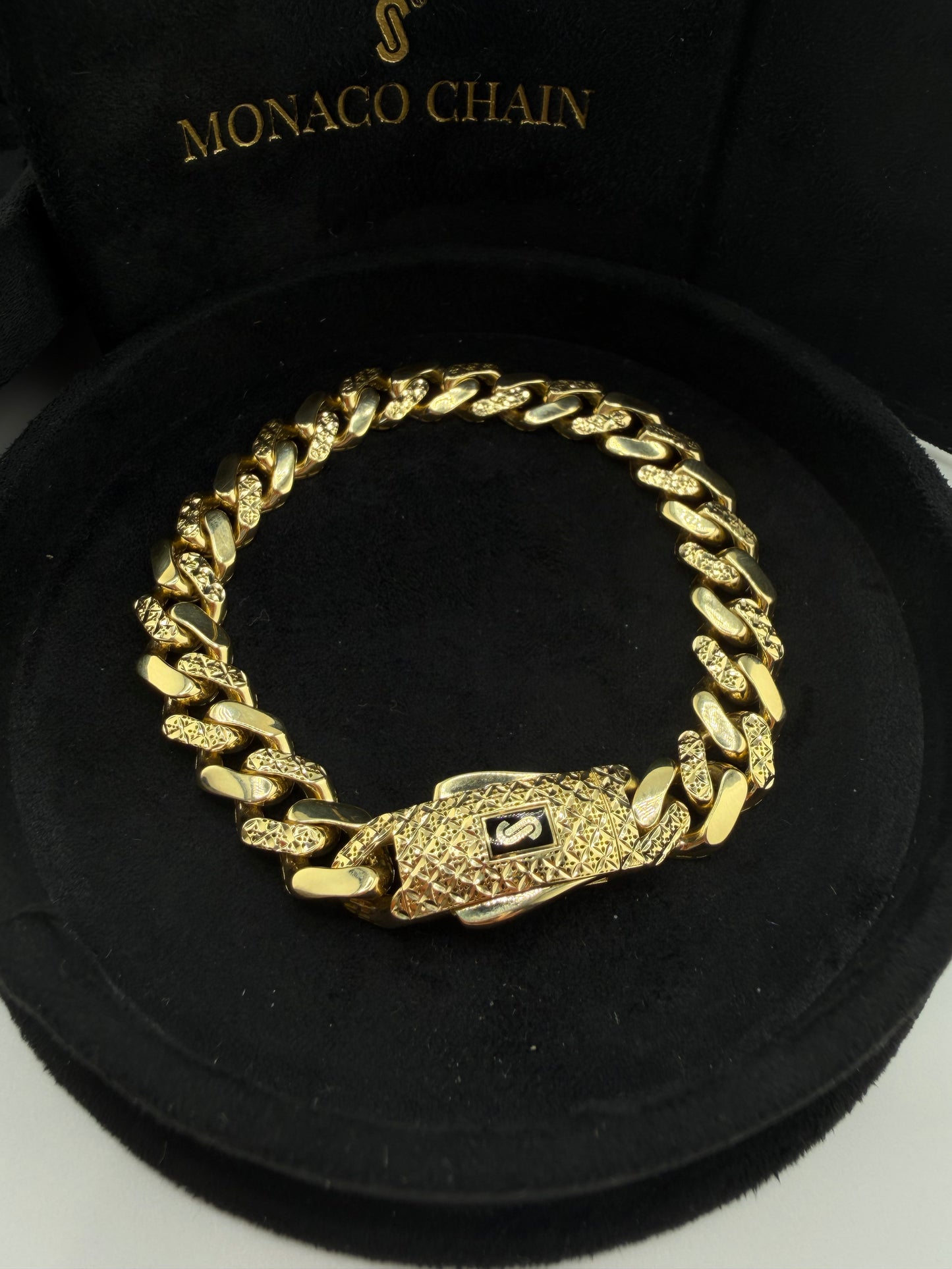 Bracelet Monaco authentique en or jaune 18K – 20 cm – 13,73 g