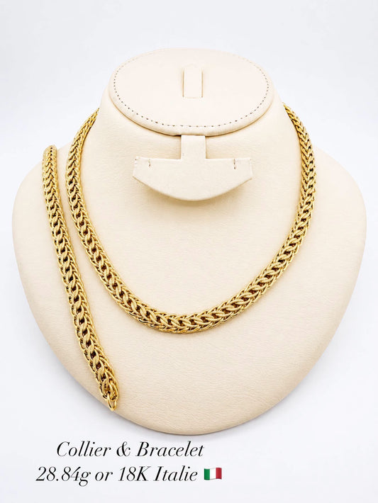 Ensemble collier et bracelet maille byzantine – Or 18 carats italien