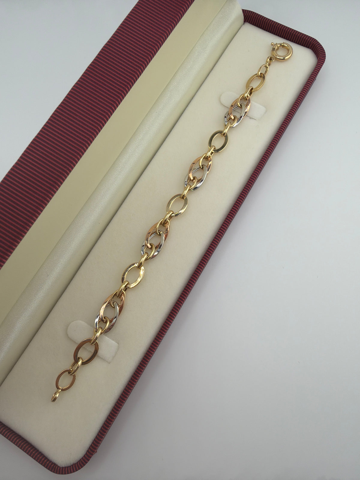 Bracelet trois tons à mailles ovales – Or 18K 5.35g