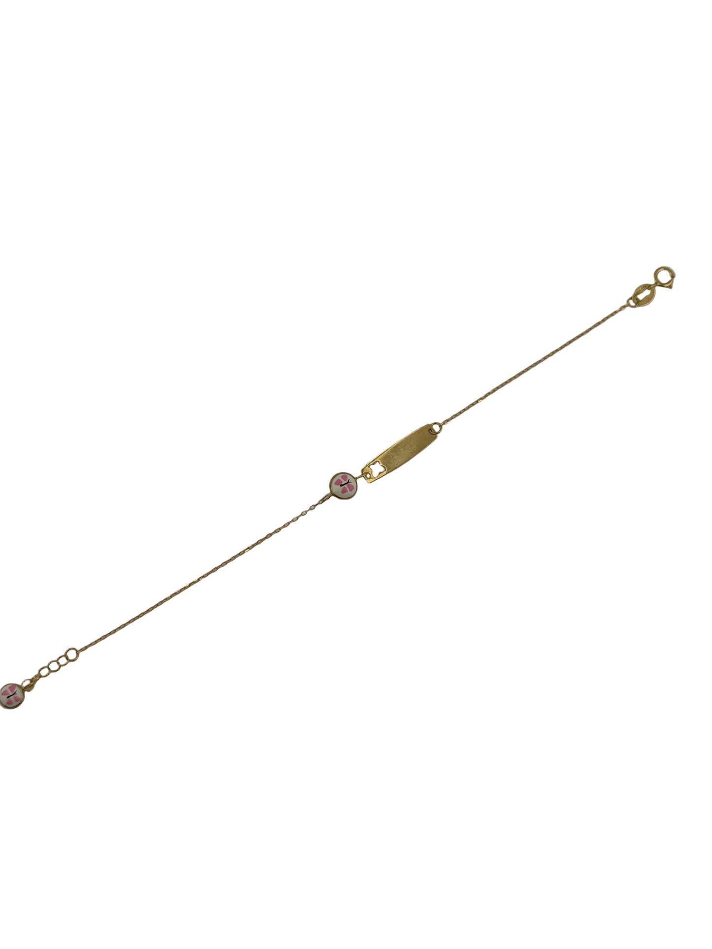 Bracelet bébé – Plaque gravable & motifs fleurs roses