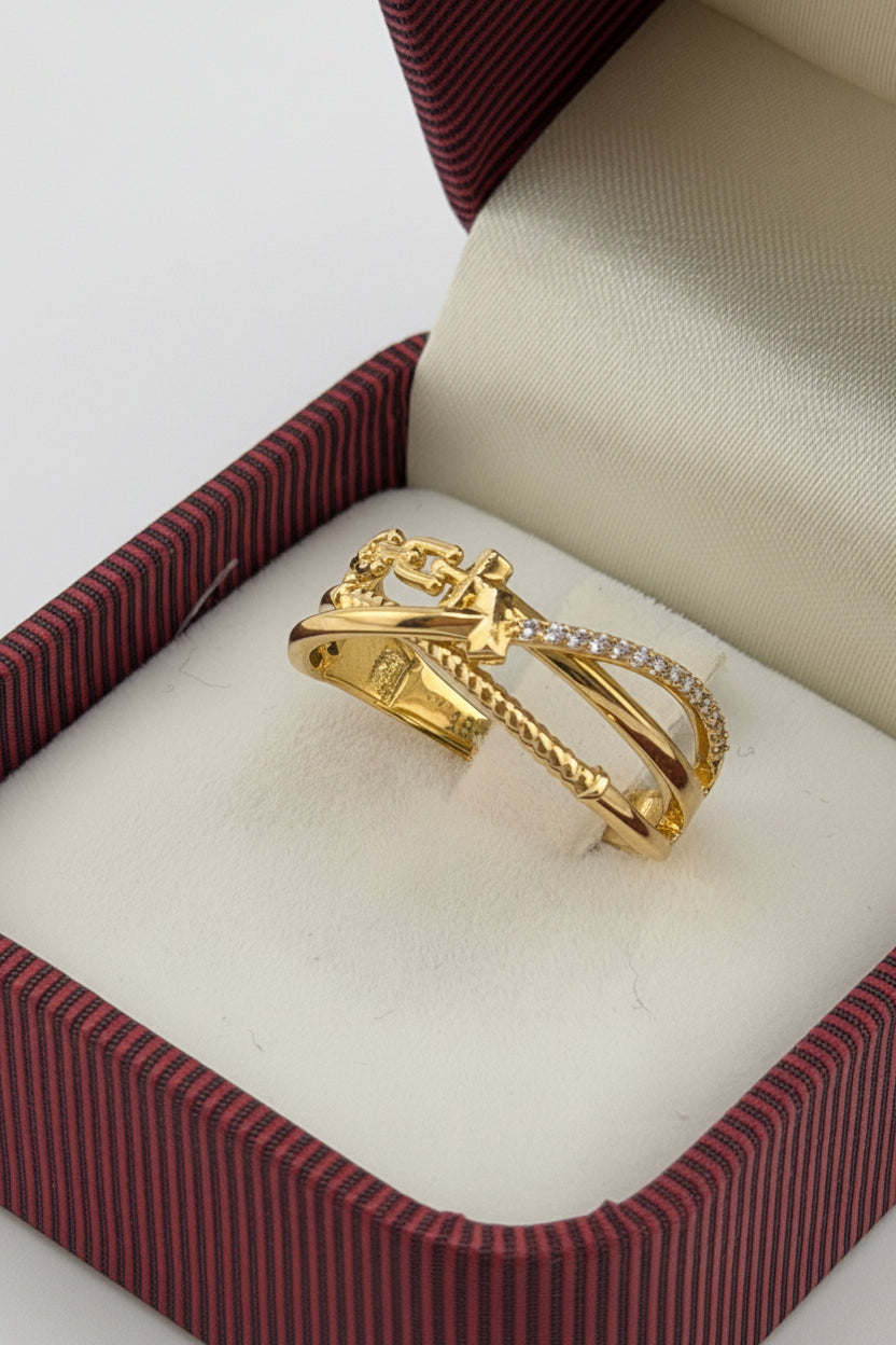 Bague croisée Or 18 Carats avec zircons