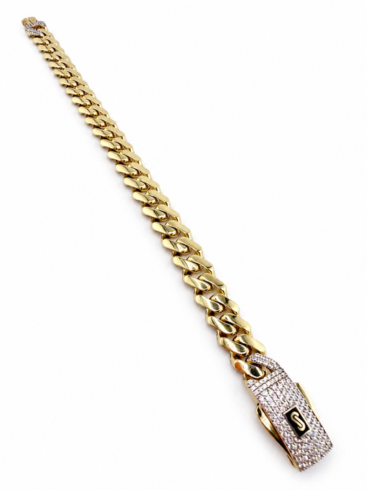 18K Gold Monaco Cuban Link Bracelet with Zircons – 15.96 g