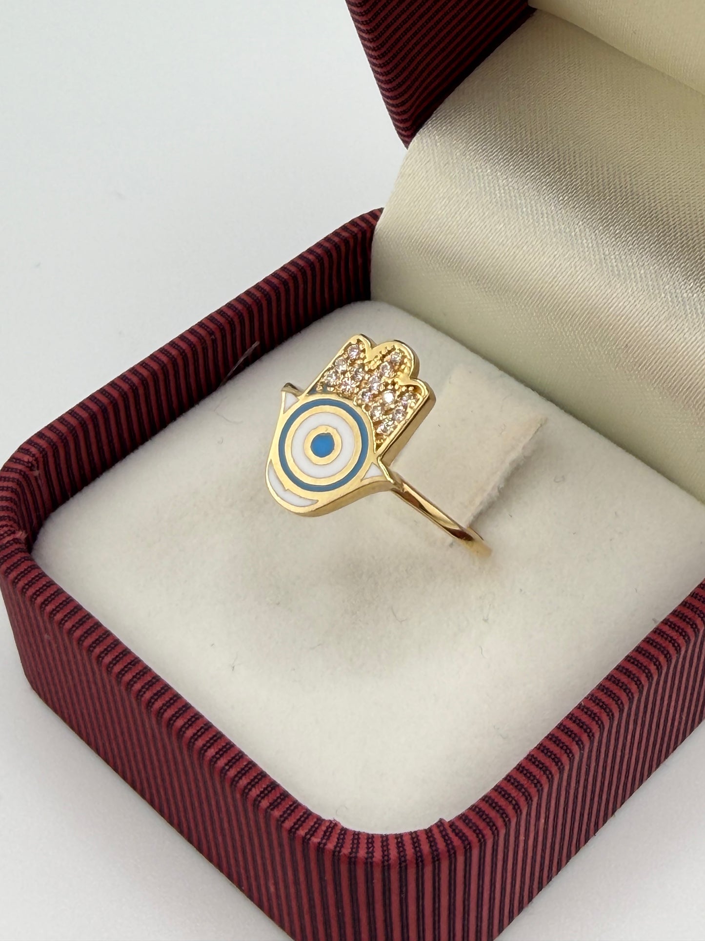 Bague Main de Fatma & Œil Protecteur en Or 18 Carats avec zircons