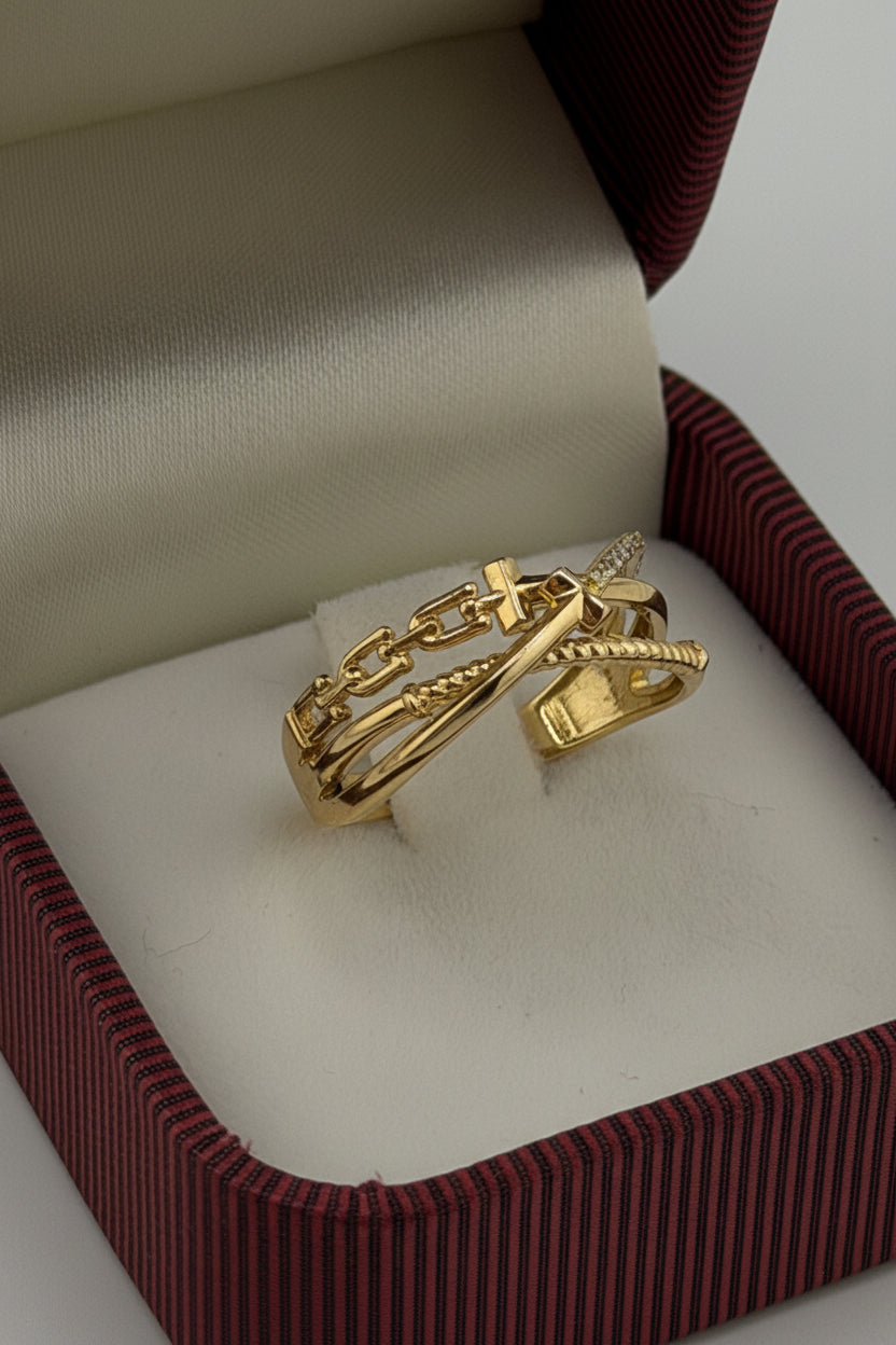 Bague croisée Or 18 Carats avec zircons