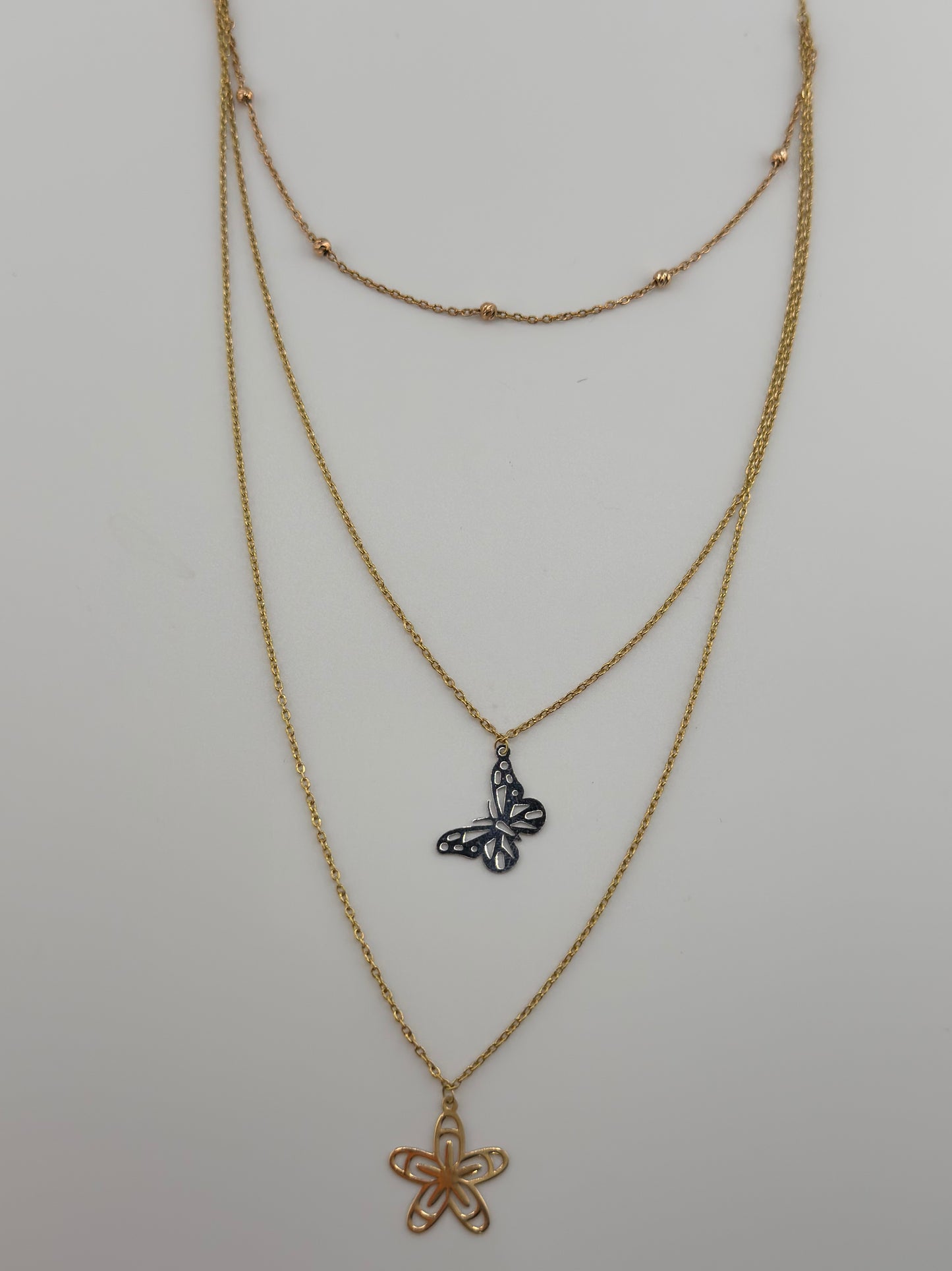 Collier Triple Rang Papillon & Fleur