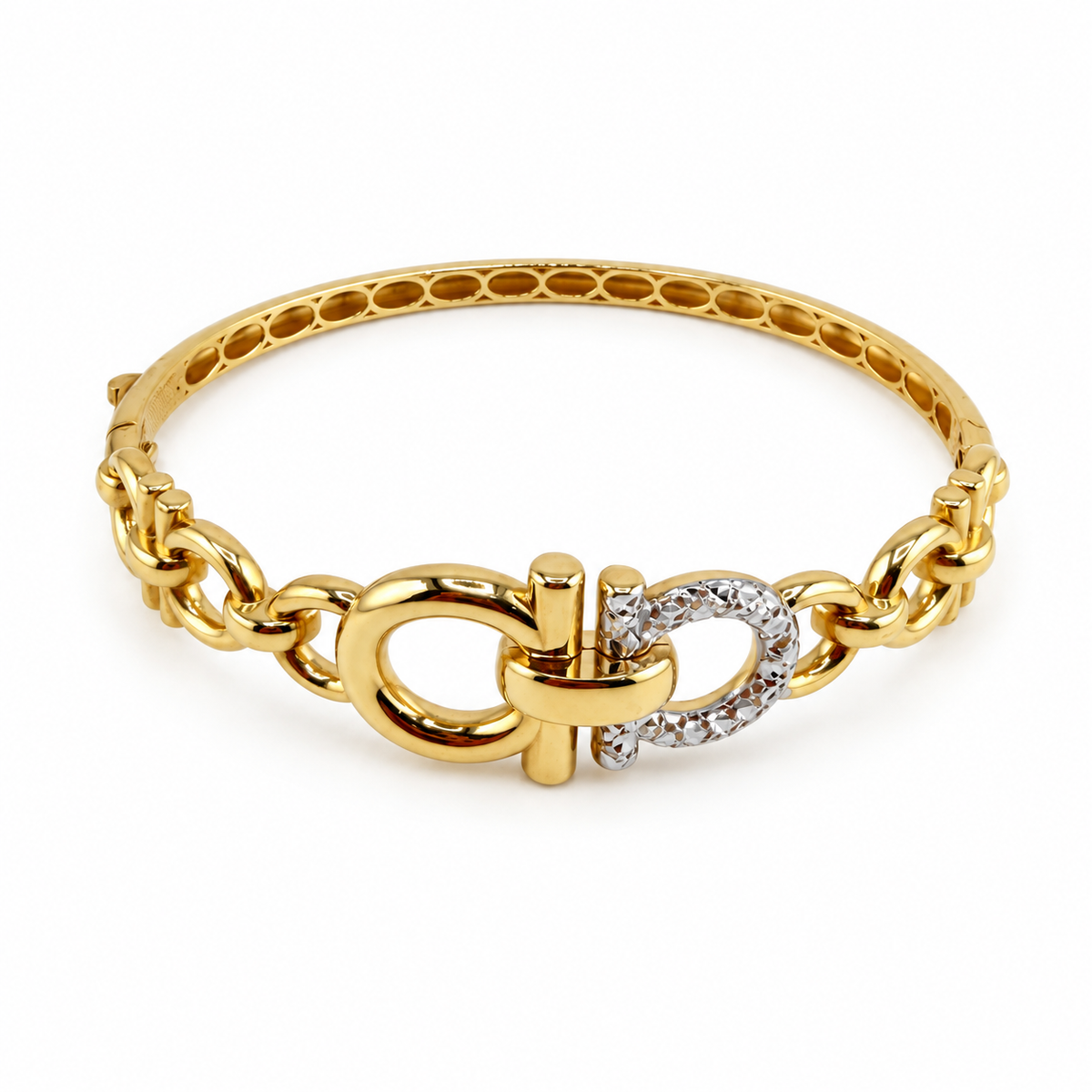 Bracelet rigide à maillons entrelacés en or 18K – 19 cm