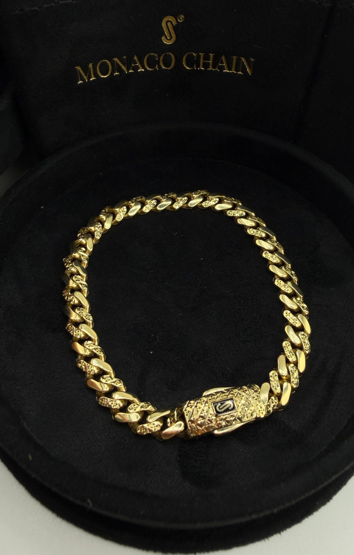 Bracelet Monaco authentique en or jaune 18K sans pierre – 8,3 g – 19 cm