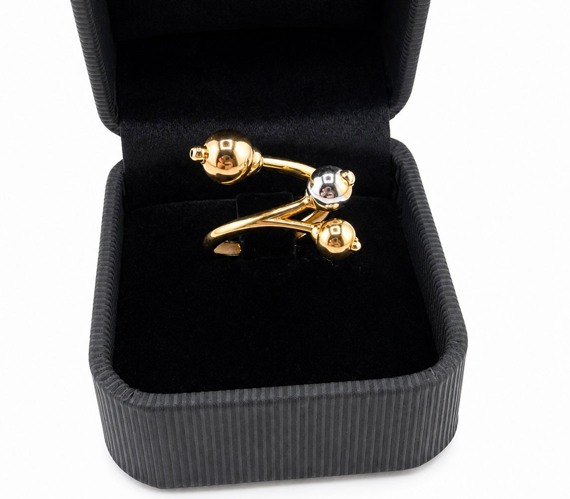 Bague ouverte 3 tons en or 18K – Design moderne à sphères