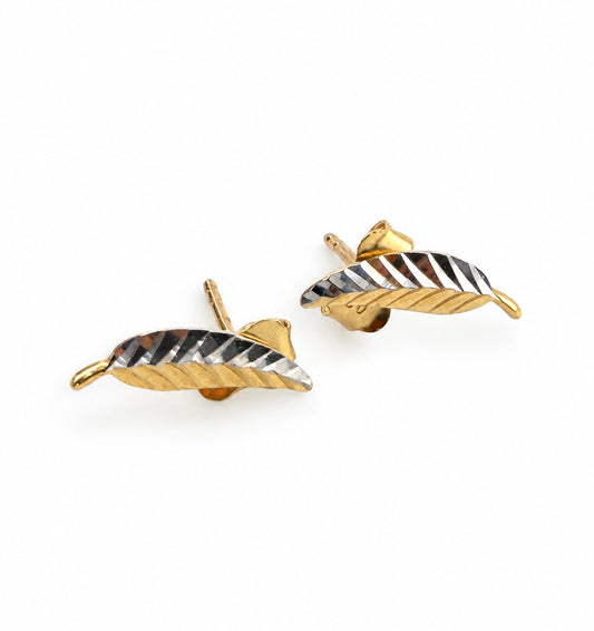 Two-tone 18K gold leaf earrings