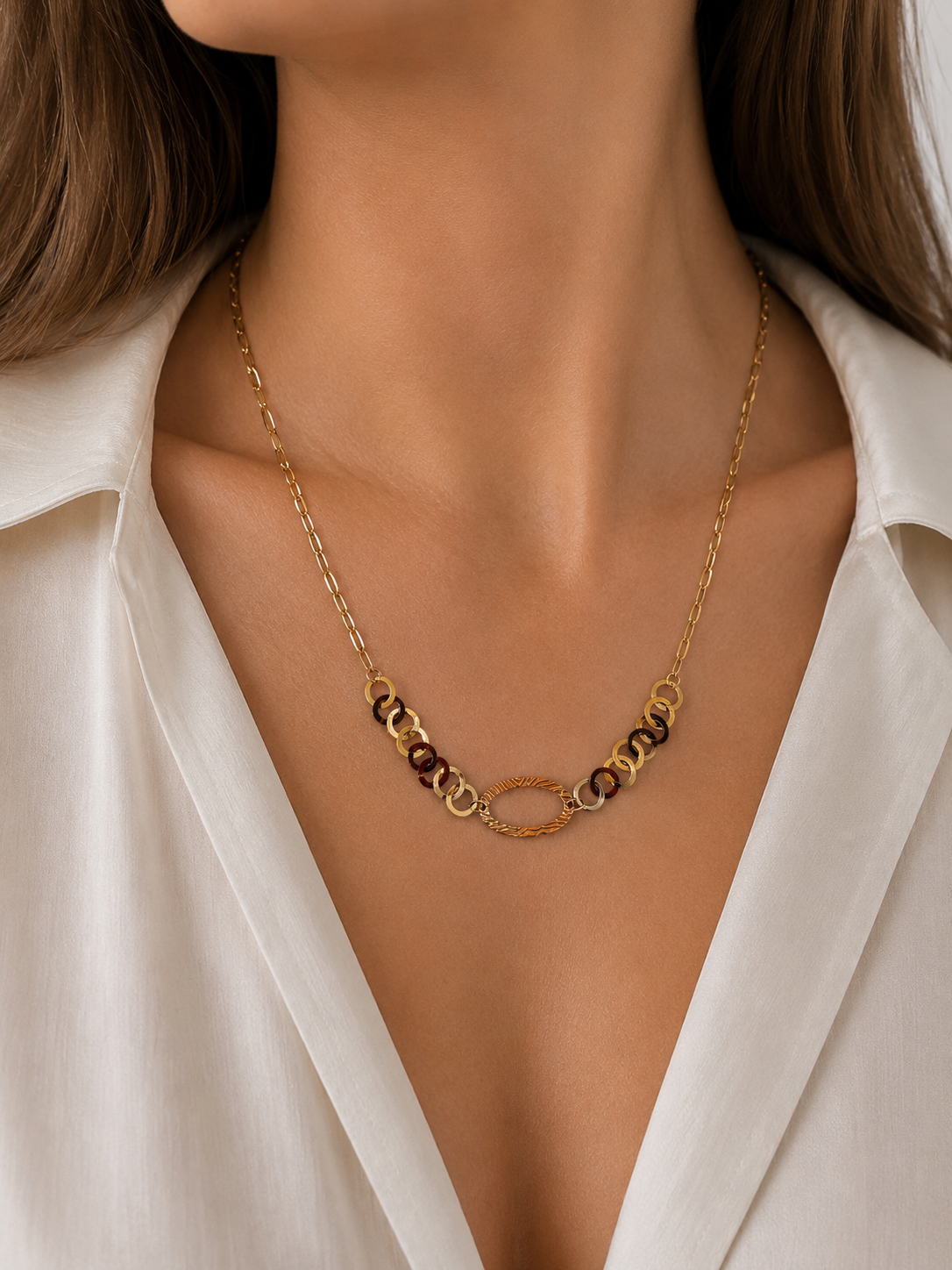 Collier Anneaux Entrelacés en Or 18K