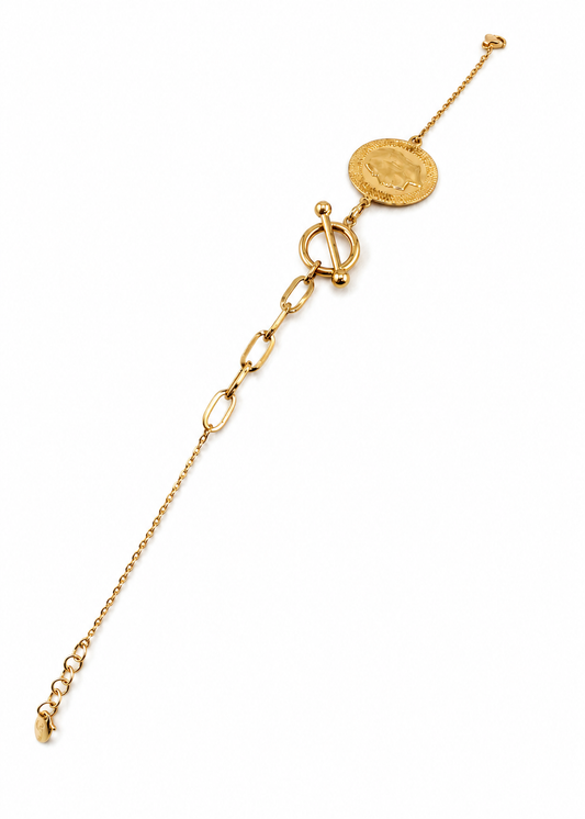 Bracelet maille trombone avec médaille style Napoléon et fermoir T