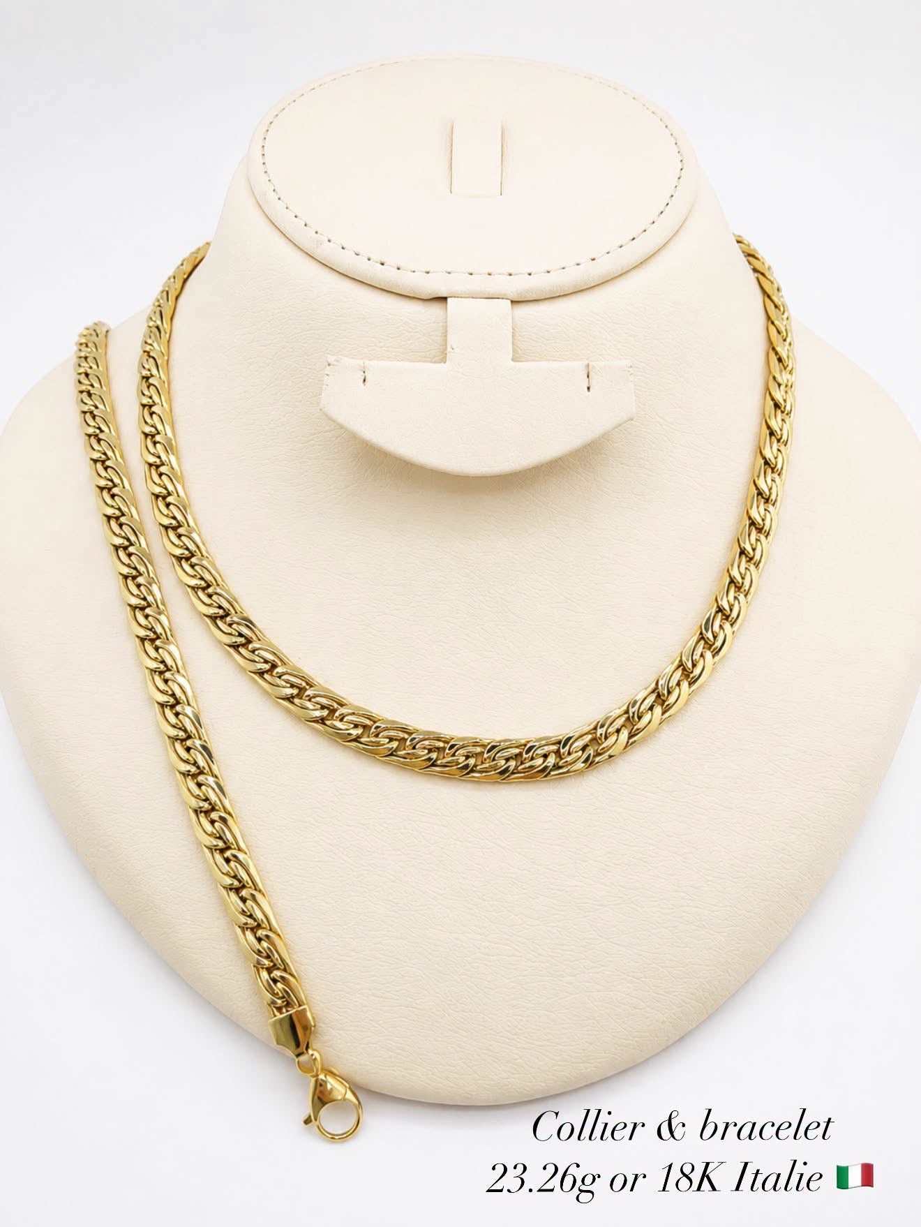 Ensemble collier et bracelet maille royale – Or 18 carats italien