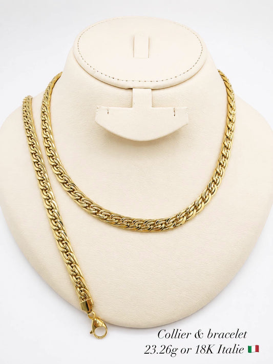 Ensemble collier et bracelet maille royale – Or 18 carats italien