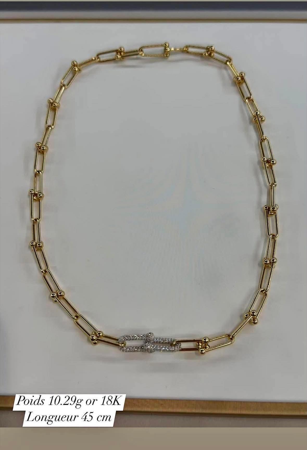 Collier Style Trombone à Double Maillon Pavé en Or 18K