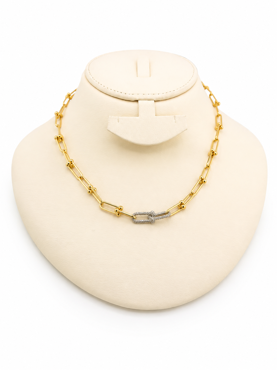 Collier Style Trombone à Double Maillon Pavé en Or 18K