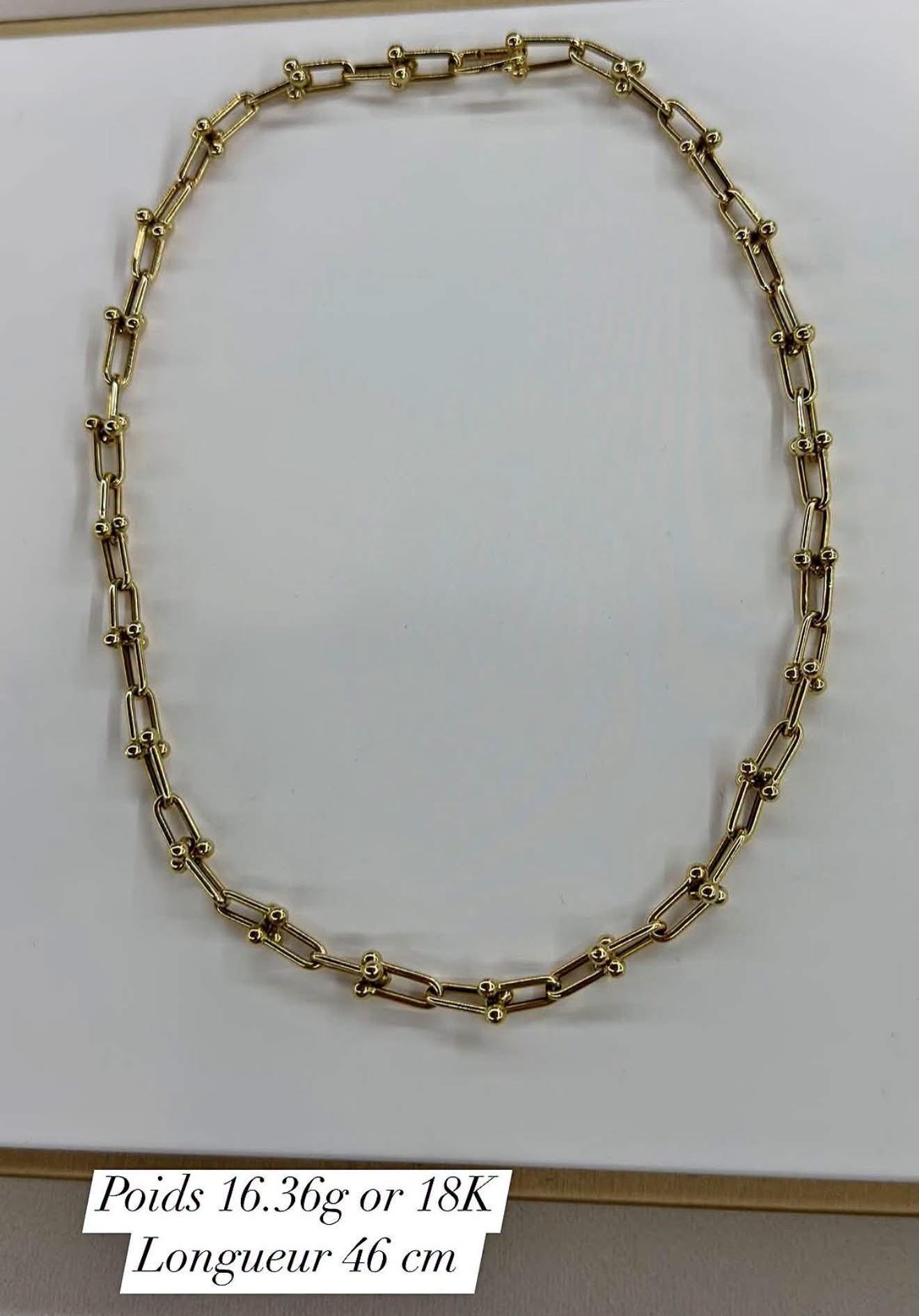 Collier style trombone en or 18 carats – Mailles uniformes – 46 cm