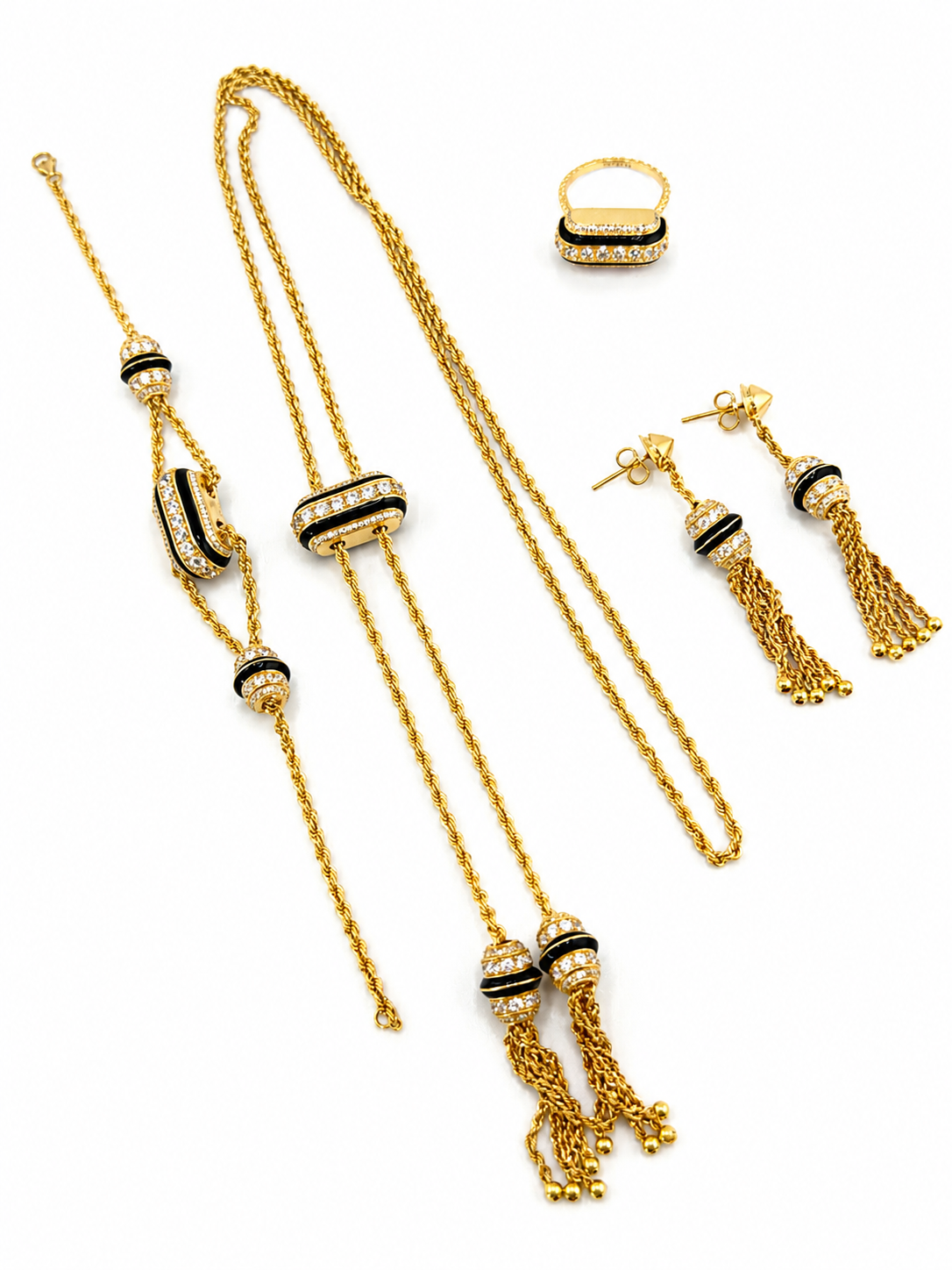 Ensemble Ascenseur 4 pièces en or 18 carats – Noir & Zircons