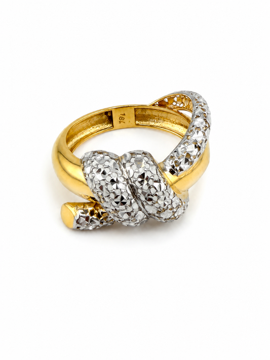 Bague Nœud Bicolore en Or 18 Carats – Or Jaune & Or Blanc Texturé