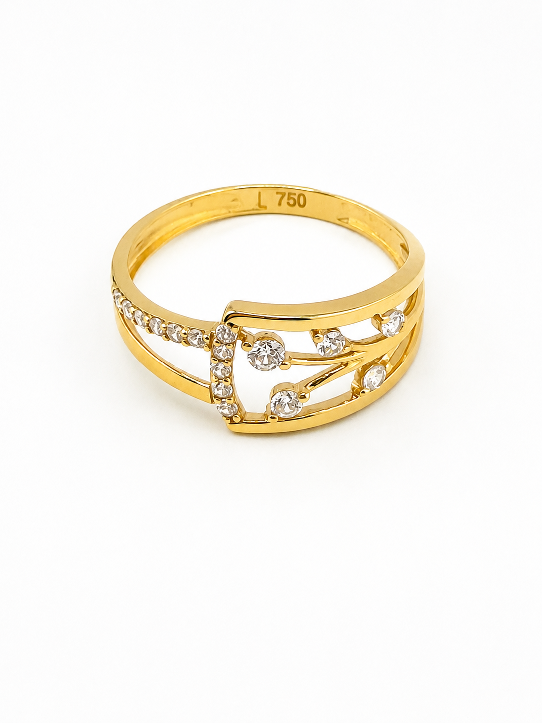 Bague moderne ajourée en or 18 carats avec zircons