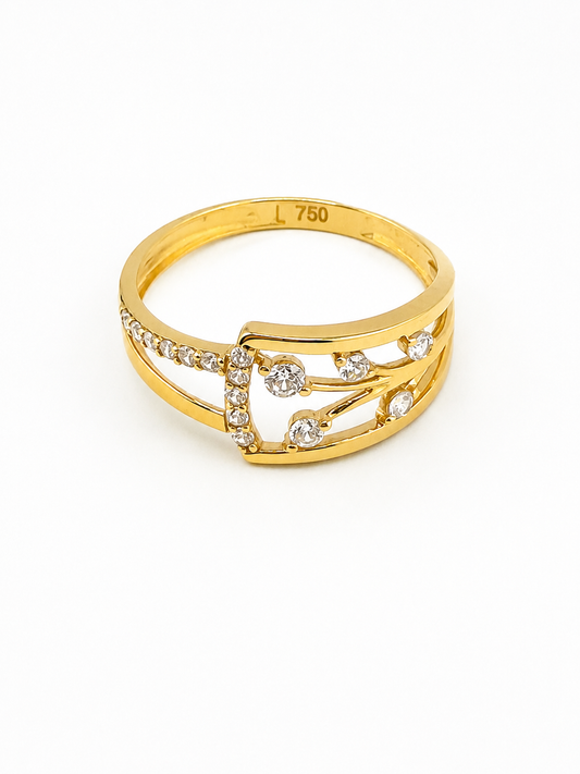 Bague moderne ajourée en or 18 carats avec zircons