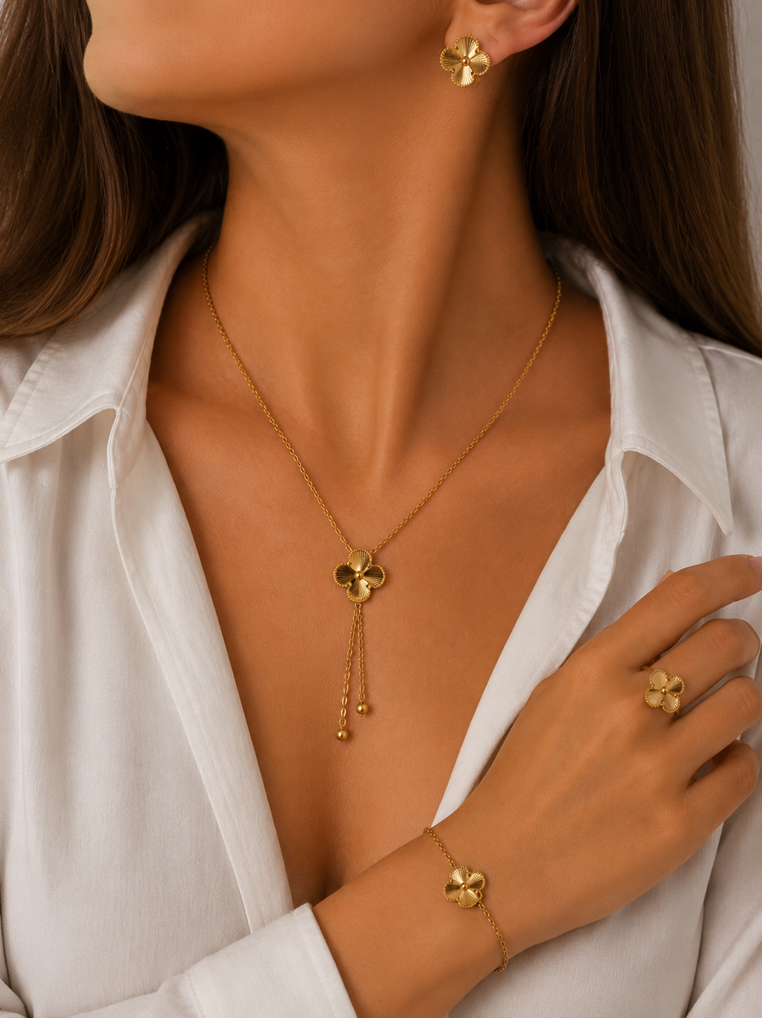 Ensemble 4 pièces Trèfle en Or 18 Carats