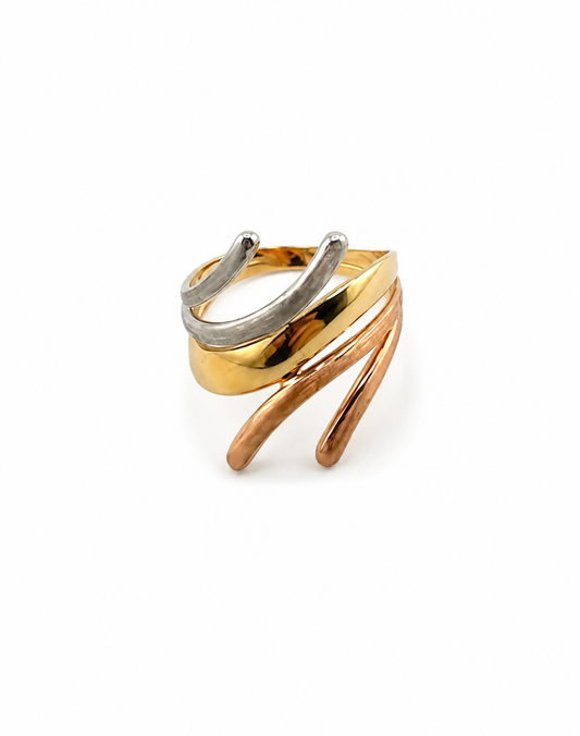 Bague ouverte tricolore en or 18 carats – Or jaune, or blanc et or rose