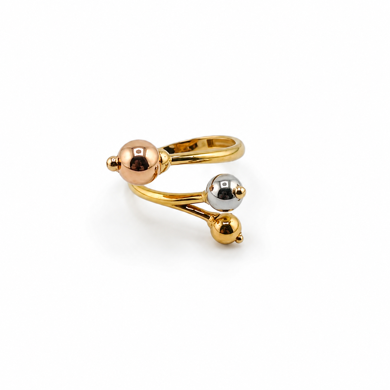 Bague ouverte 3 tons en or 18K – Design moderne à sphères