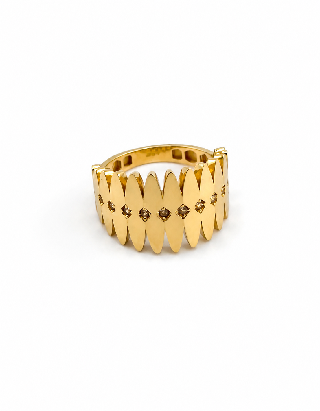 Bague large ajourée en or jaune 18K – Motif feuilles