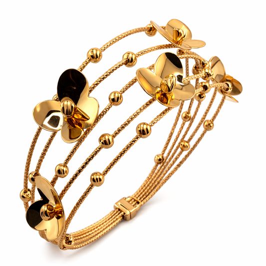 Bracelet Jonc Floral en Or 18K – Multi-rangs Élégance & Raffinement