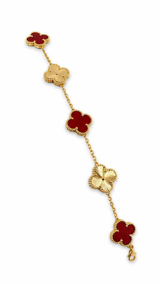 18K gold Clover Bracelet with lacquered red finish — 11.26 g