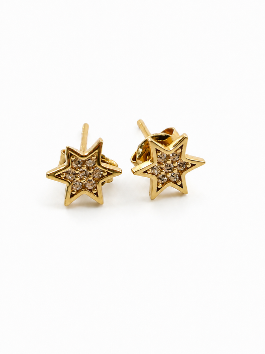 Small 18K gold star earrings with cubic zirconia