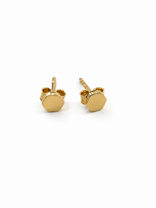 Small 18K yellow gold hexagonal earrings