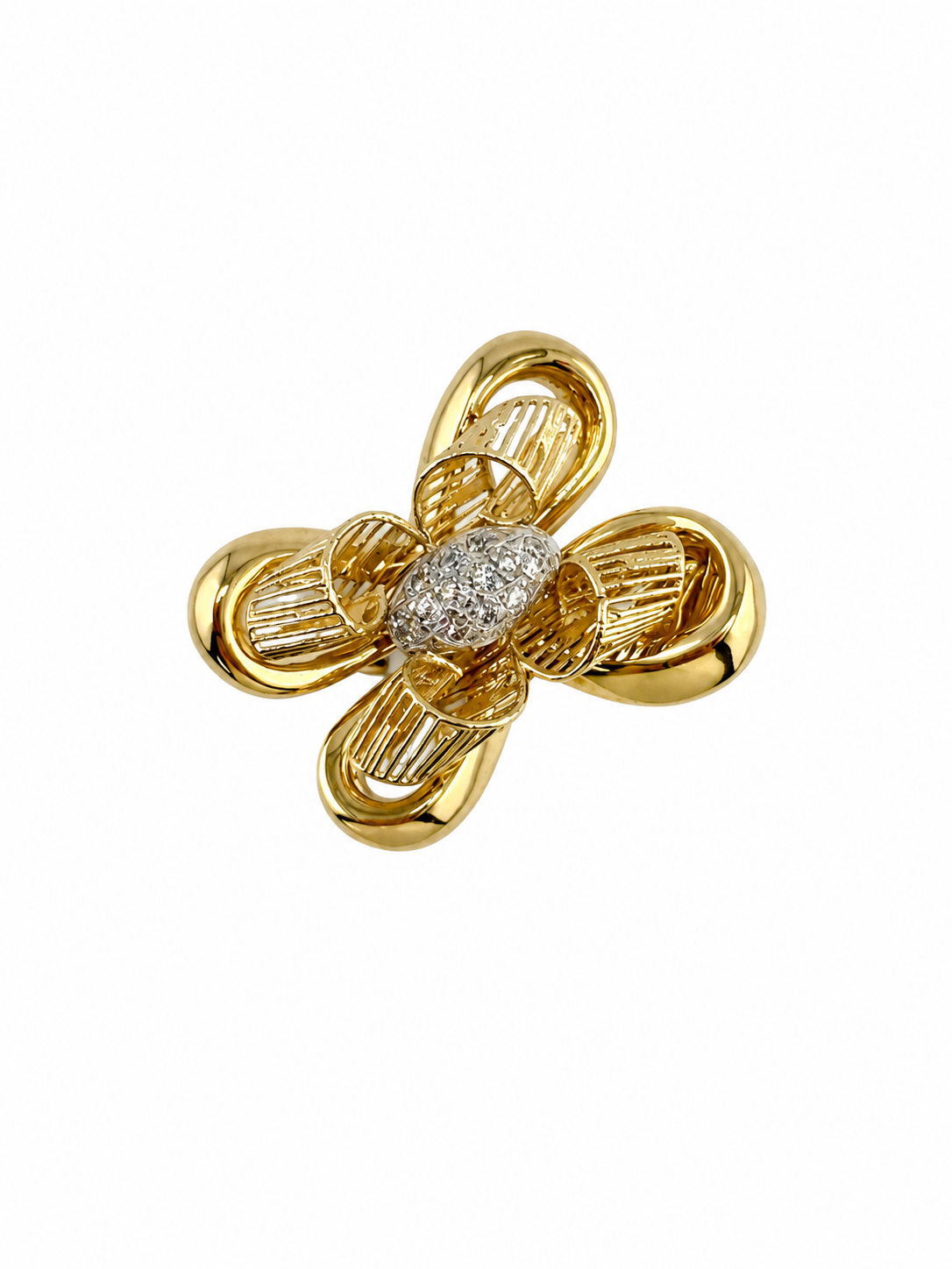 18K Gold Flower Ring with Zircons – Size 7