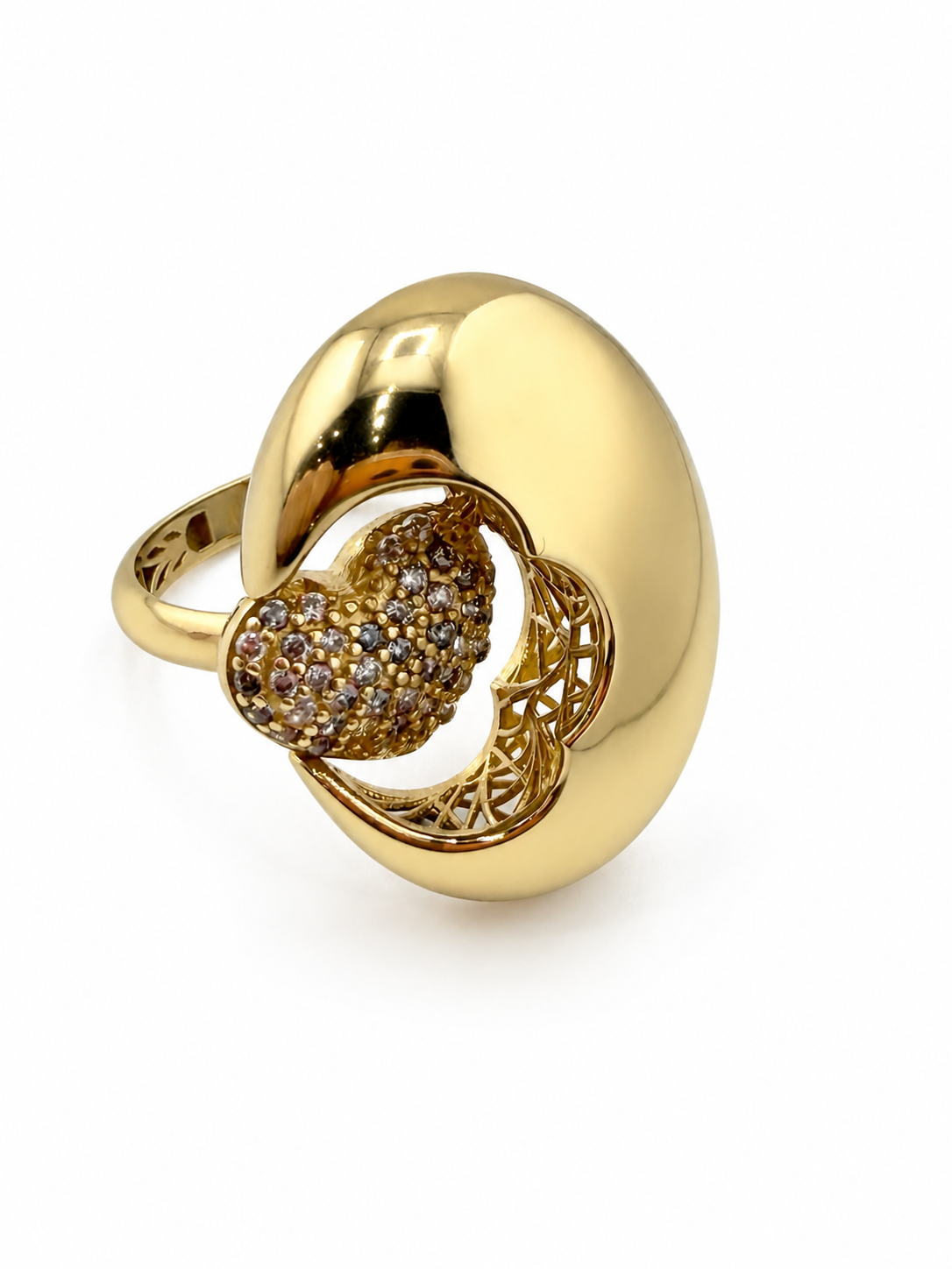 18K gold openwork ring with zircon stones – 4.94 g