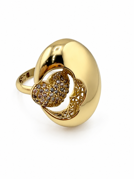 18K gold openwork ring with zircon stones – 4.94 g