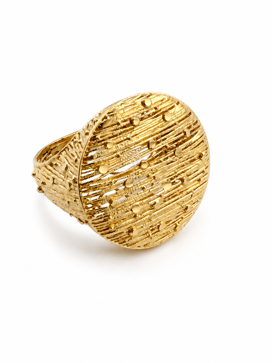 18K Gold Wide Textured Ring – Size 6