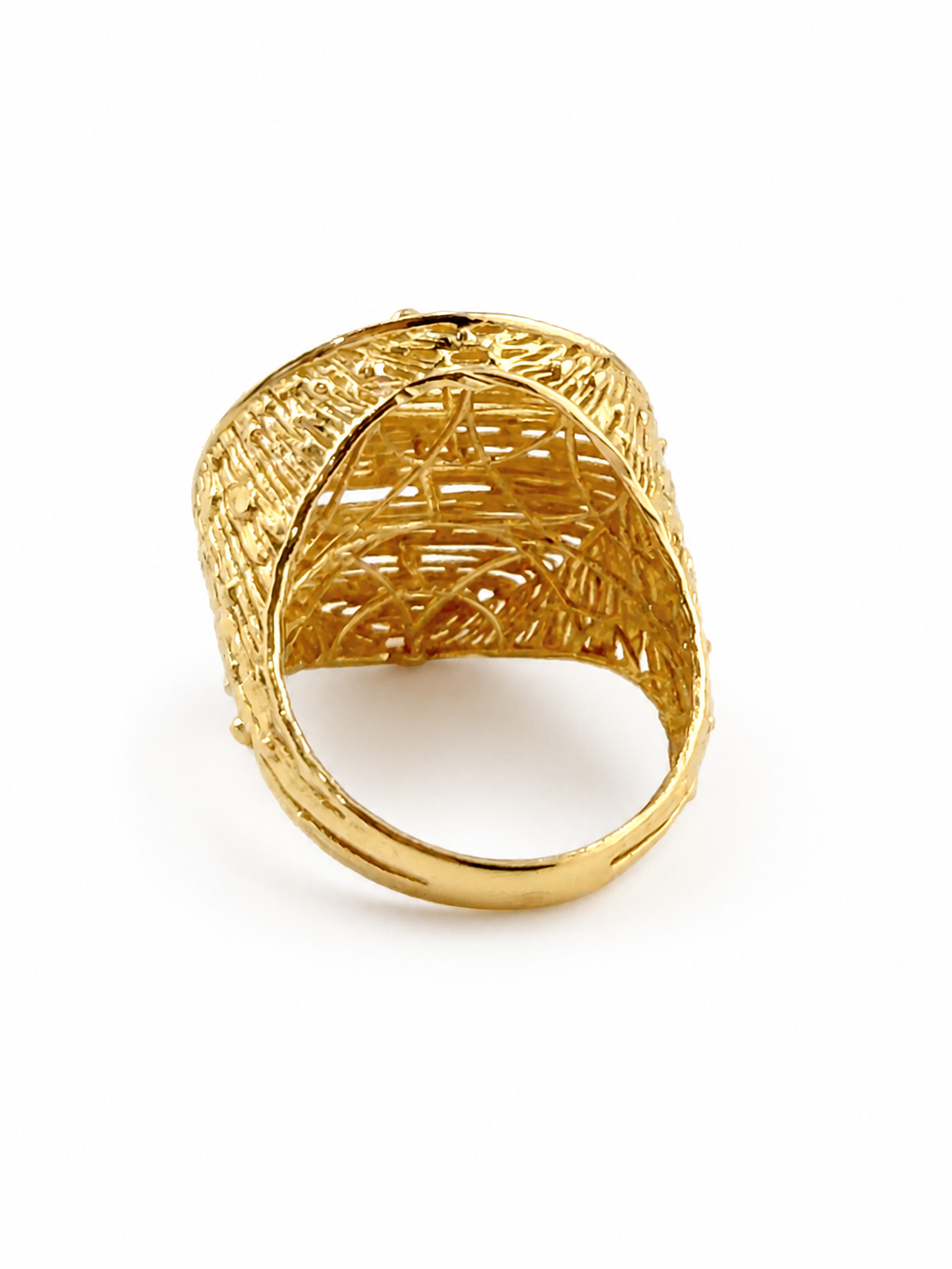 18K Gold Wide Textured Ring – Size 6