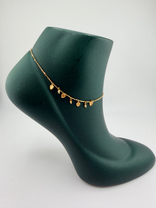 18K Yellow Gold Hearts Ankle Bracelet