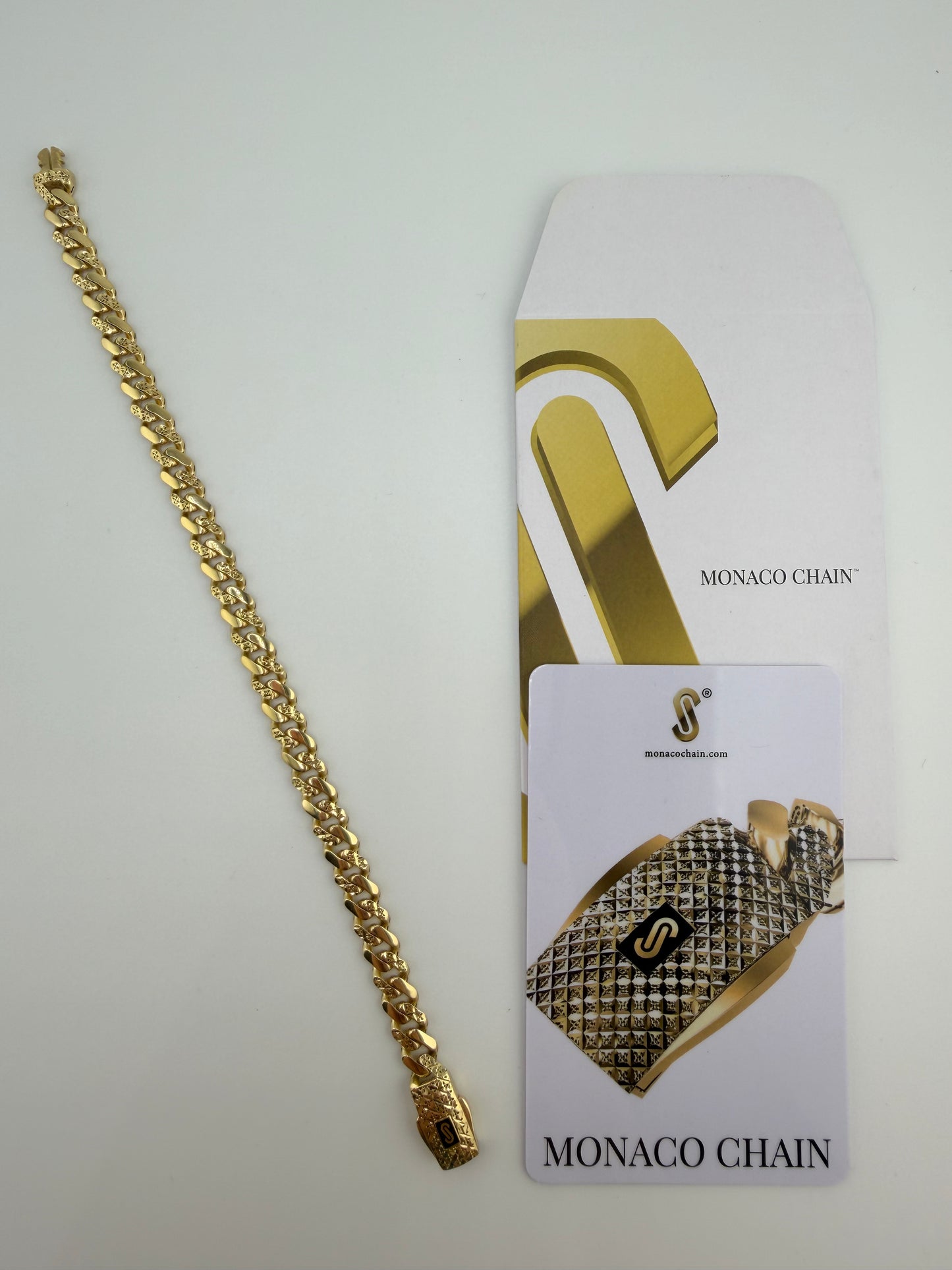 Bracelet Monaco authentique en or jaune 18K sans pierre – 8,3 g – 19 cm