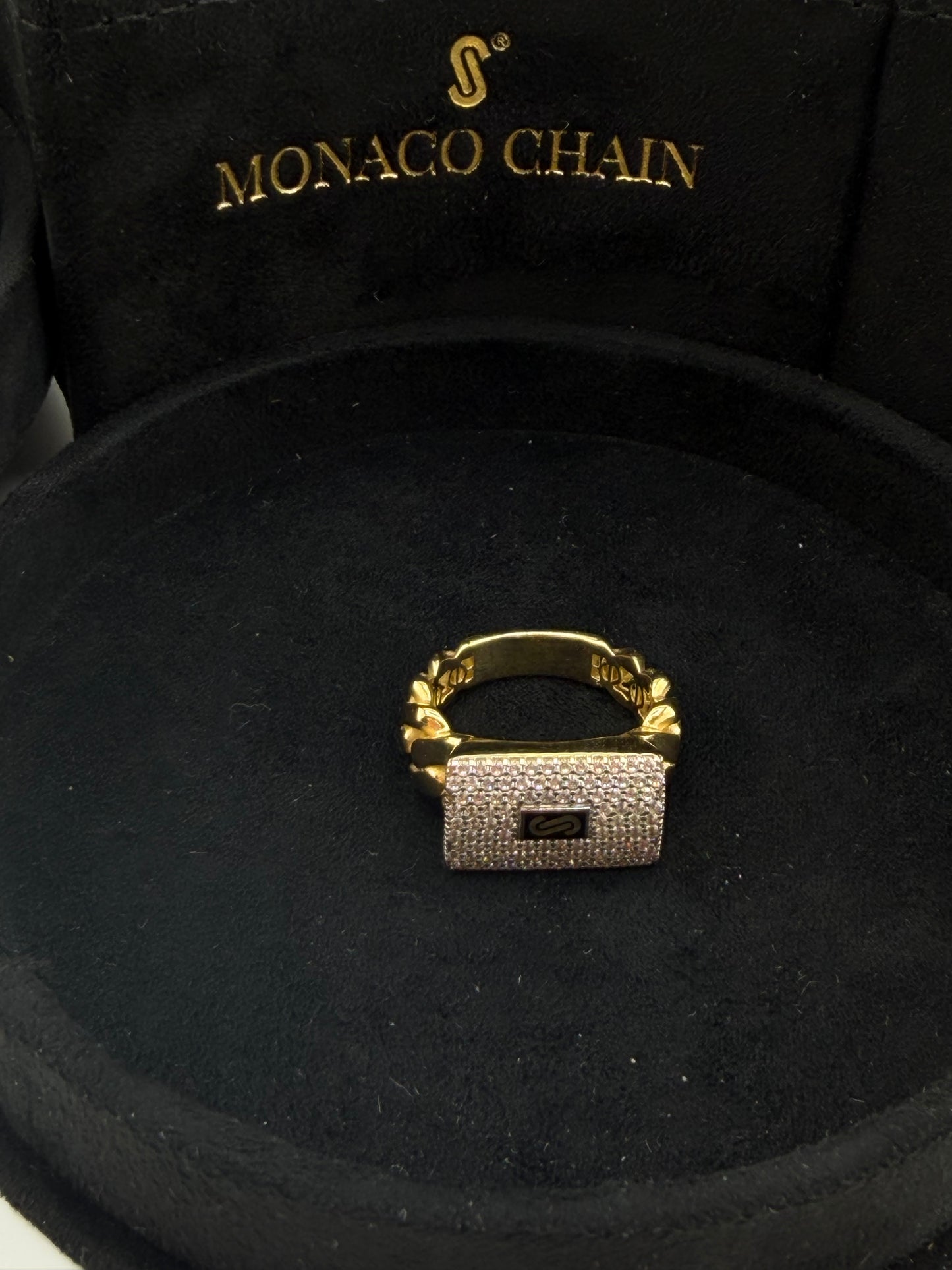 Original 18K Gold Monaco Chain Ring with Zircon – Size 8