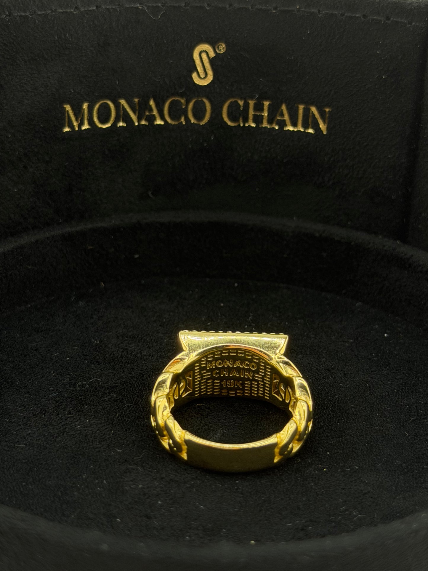 Original 18K Gold Monaco Chain Ring with Zircon – Size 8