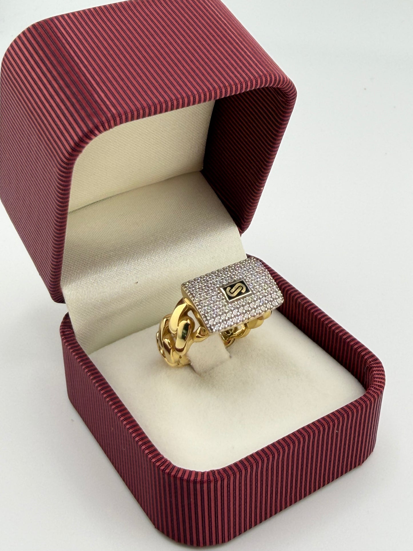 Original 18K Gold Monaco Chain Ring with Zircon – Size 8