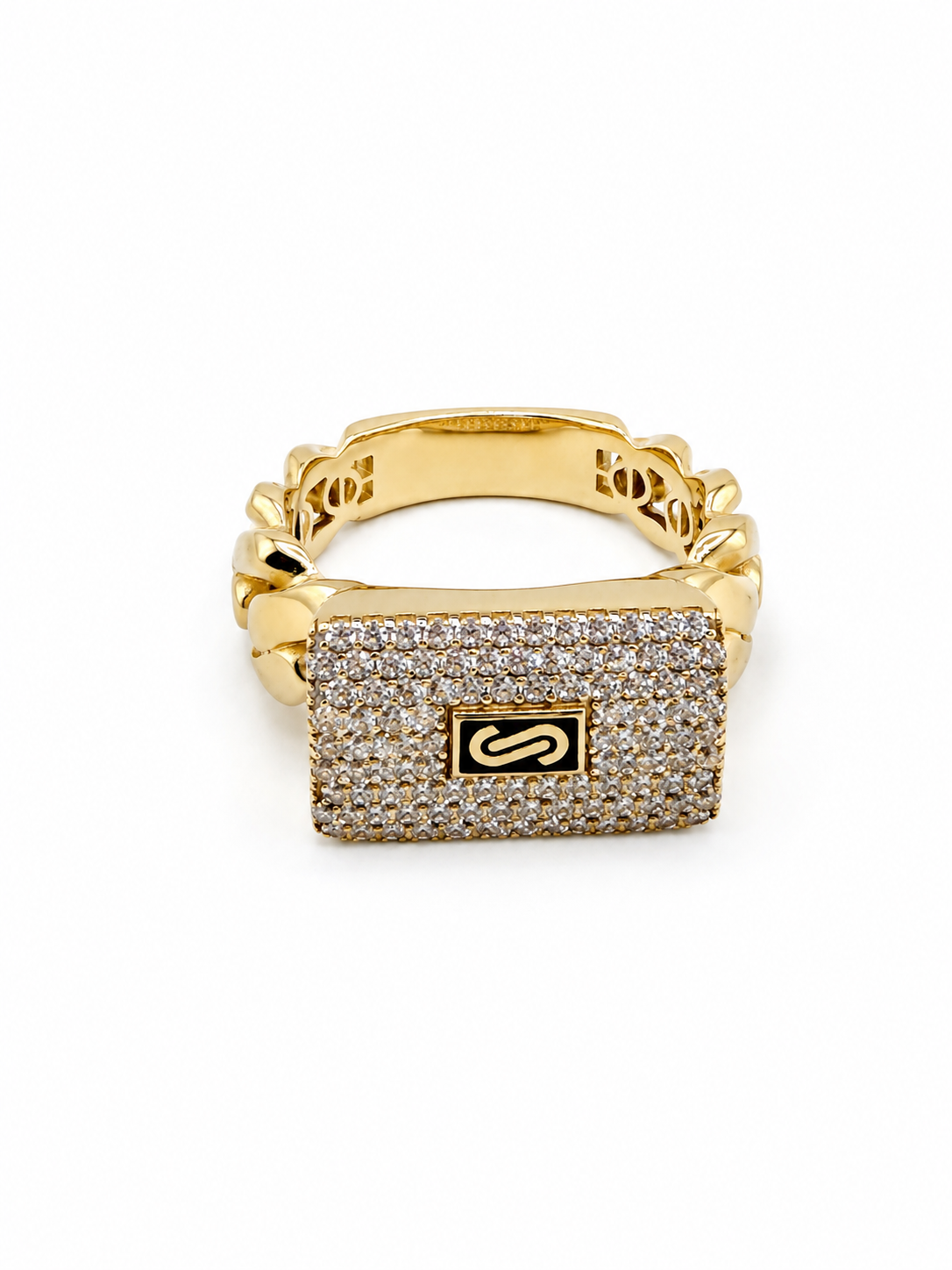 Original 18K Gold Monaco Chain Ring with Zircon – Size 8