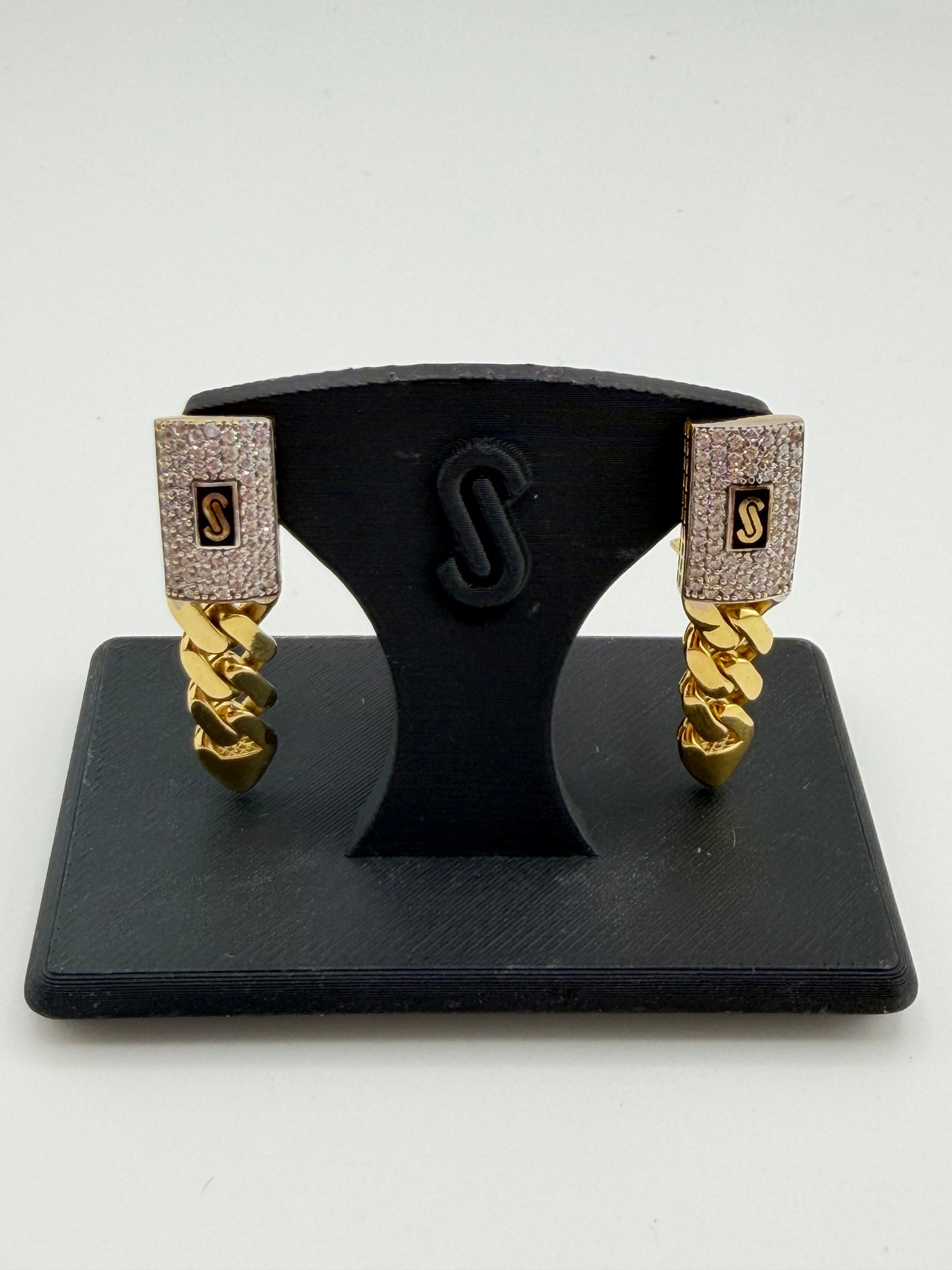 Boucles d’oreilles pendantes Monaco Chain en or 18 carats avec zircon