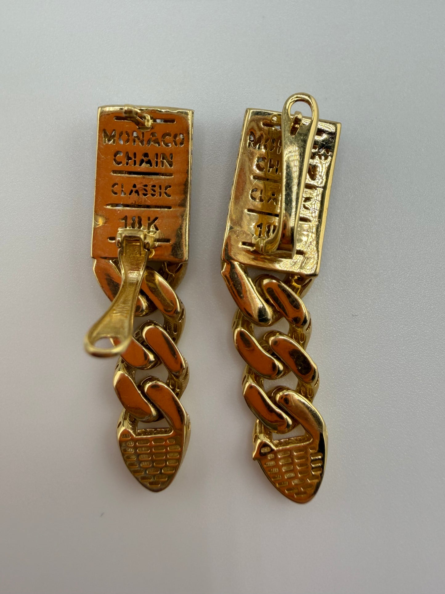 Boucles d’oreilles pendantes Monaco Chain en or 18 carats avec zircon