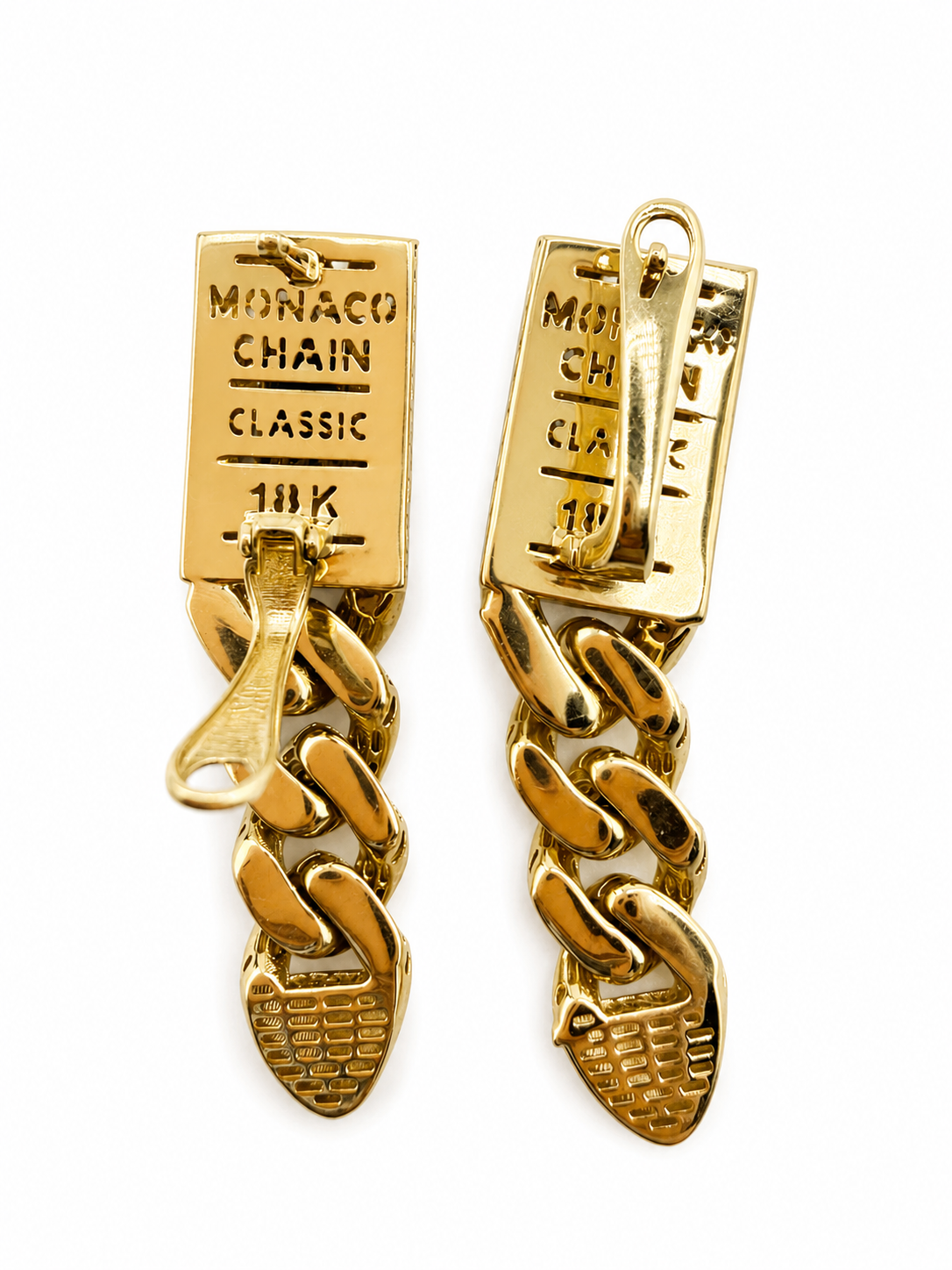 Boucles d’oreilles pendantes Monaco Chain en or 18 carats avec zircon