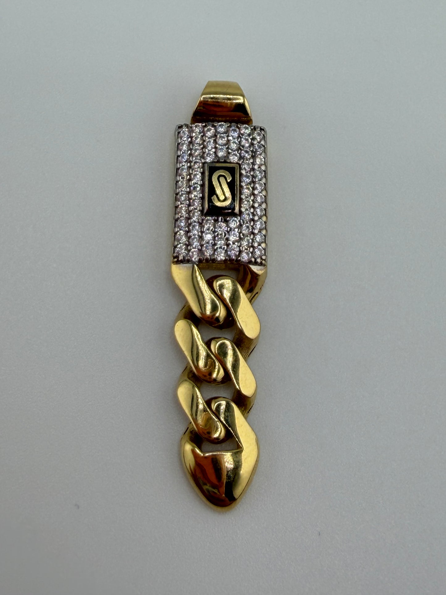 Pendentif Monaco Chain original en or 18 carats avec zircon