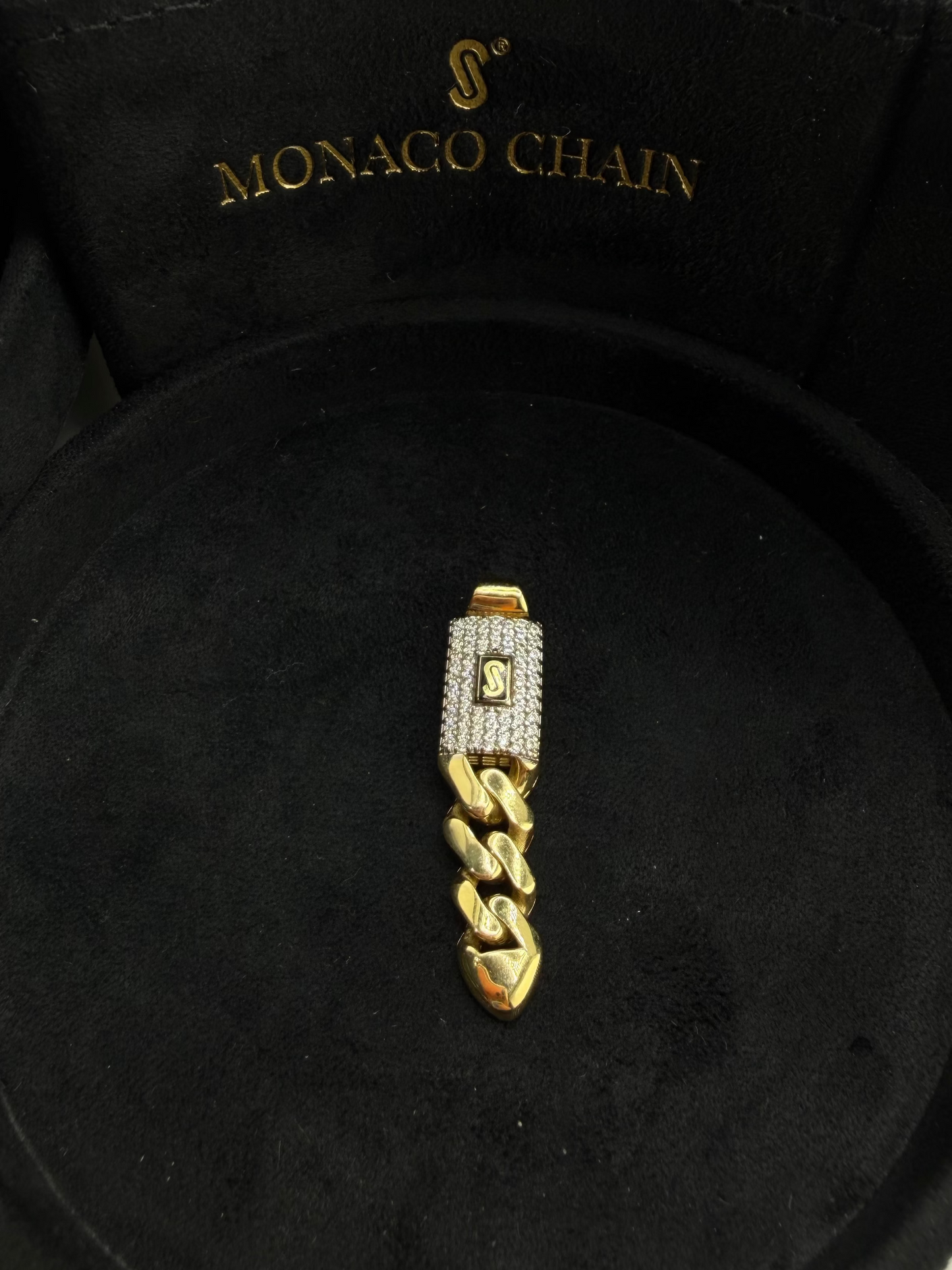 Pendentif Monaco Chain original en or 18 carats avec zircon